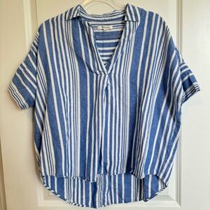 Madewell Courier Button-Back Shirt in Hinsdale Stripe Blue and White Siz…